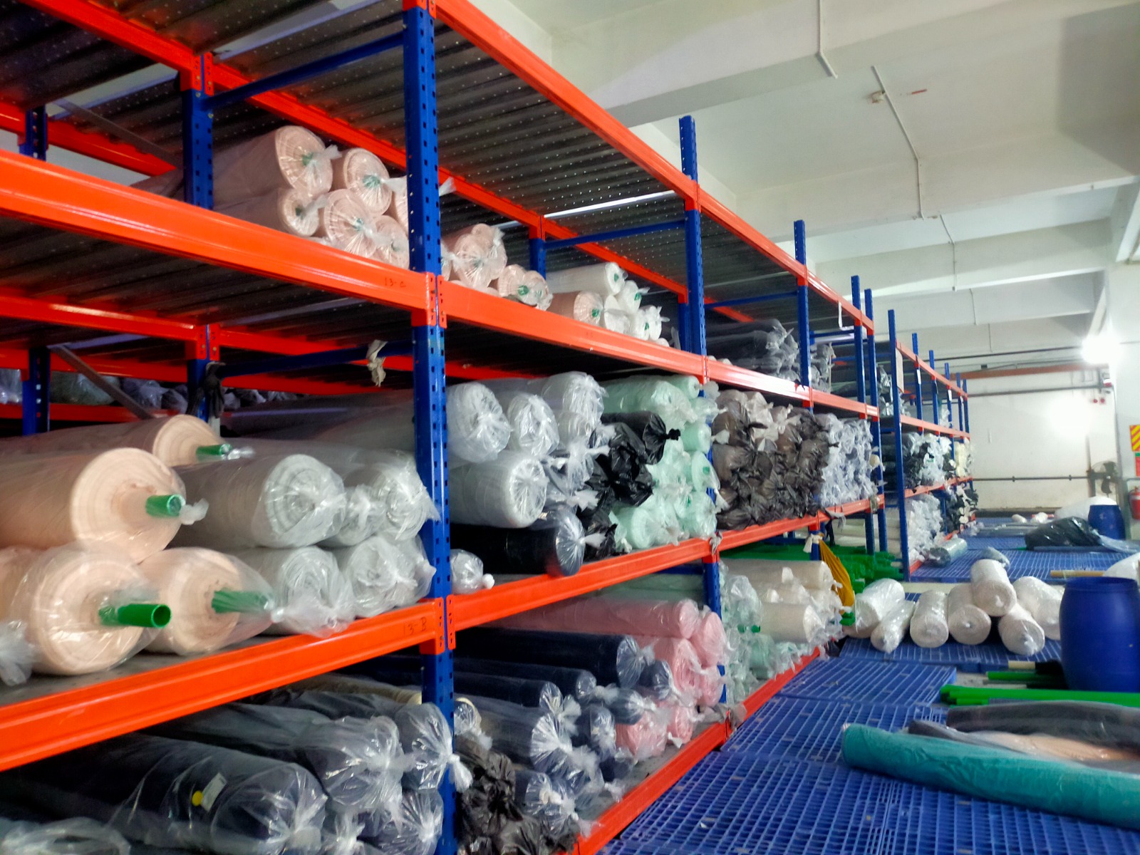 Yarn rolls stored on racking